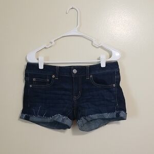 American Eagle Dark Wash Denim Rolled Cuff Frayed Hem Jean Shorts Summer Size 6